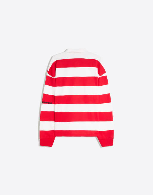 Bershka stribet poloshirt med lange ærmer i rød, 7 af 7