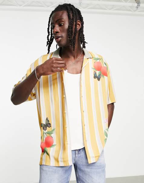 Bershka - Stribet skjorte med frugtprint i sennepsfarvet - view 1