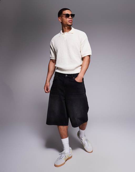 Bershka – Strickhemd in Ecru mit Polokragen, 2 von 4