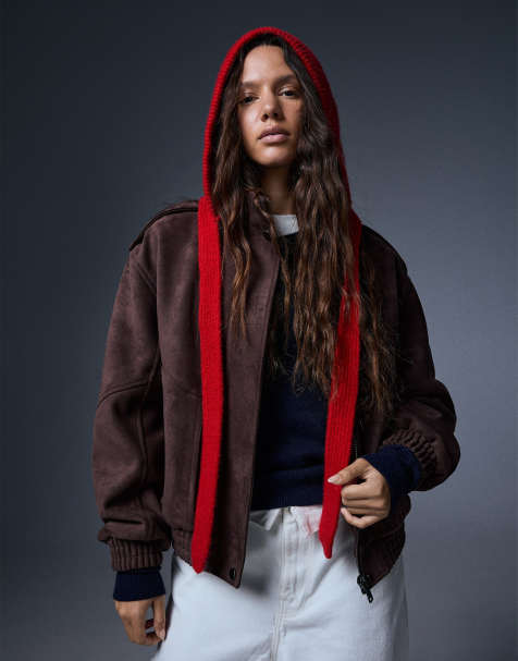 Bershka Strickkapuze in Rot - view 1