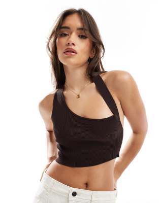 Bershka - Strickoberteil in Braun mit One-Shoulder-Träger
