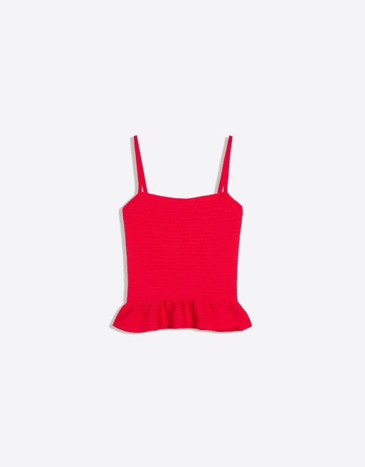 Bershka Strickoberteil mit Schößchen in Rot, 5 von 5