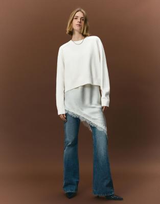 Bershka - Strickpullover in Ecru mit Ziernähten-Weiß