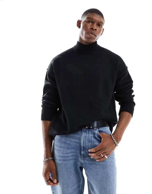 Bershka – Strickpullover in Schwarz mit Nahtdetail 