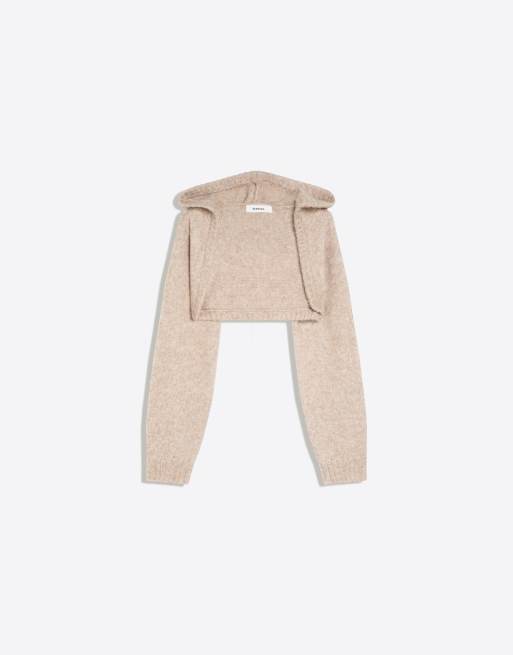 Bershka strikket bolero-trøje med hætte i beige, 5 af 5