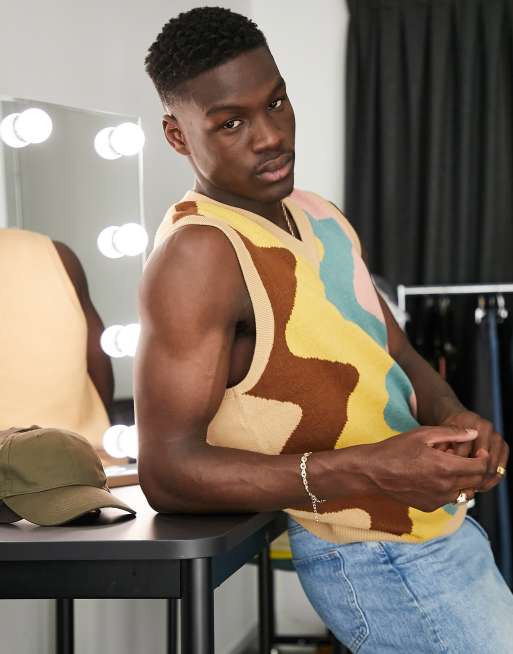 Bershka - Strikket og multifarvet vest med 70'er-print