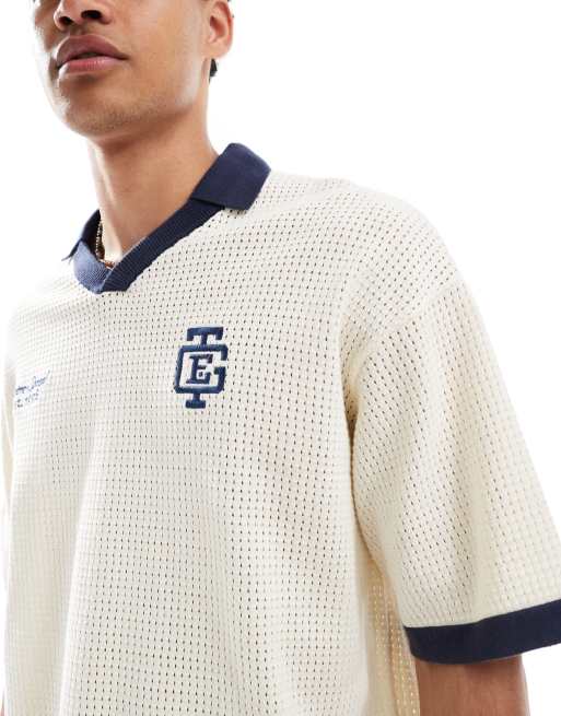 Bershka - Strikket og råhvid poloskjorte med krave i retro-stil, 3 af 4