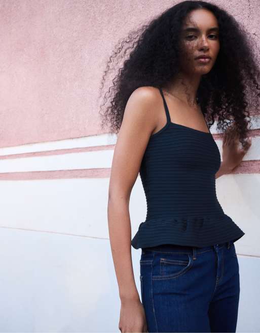 Bershka strikket peplum-top i blå, 2 af 5