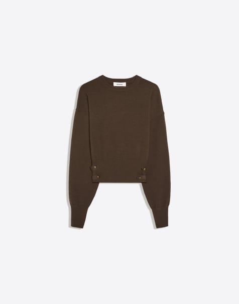 Bershka striktrøje med rund hals og knapdetalje i khaki - view 1