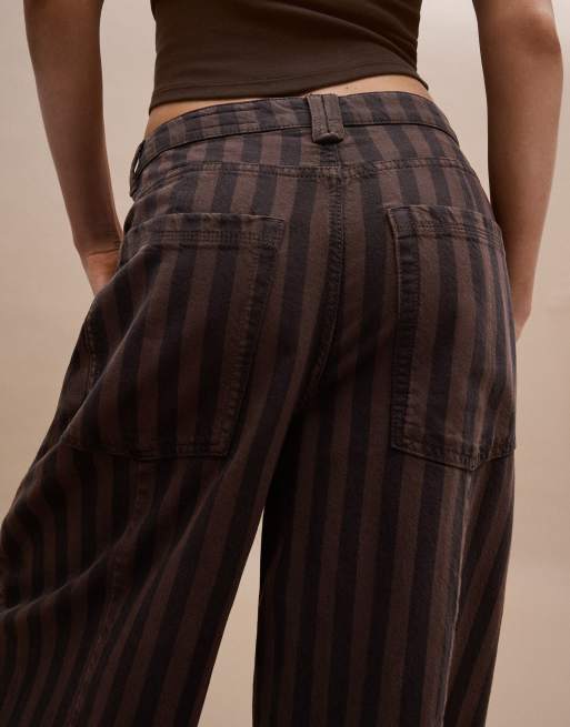 Bershka Stripe barrel trousers in brown, 4 of 5