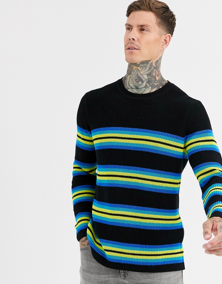 Bershka stripe crew neck sweater in black