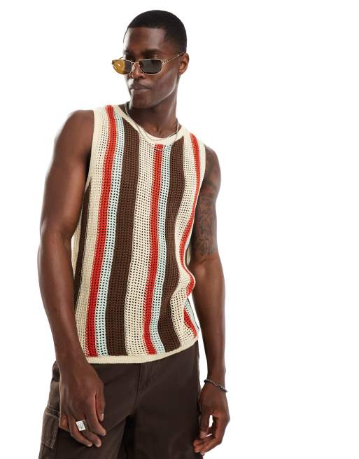 Bershka stripe crochet singlet in multi