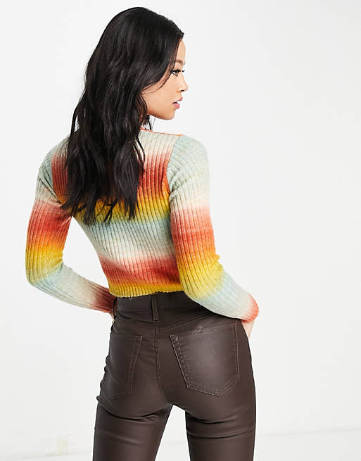  Bershka stripe fine knit jumper in multi 