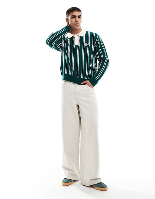 Bershka stripe knit polo in green | ASOS Bershka stripe knit polo in green | ASOS