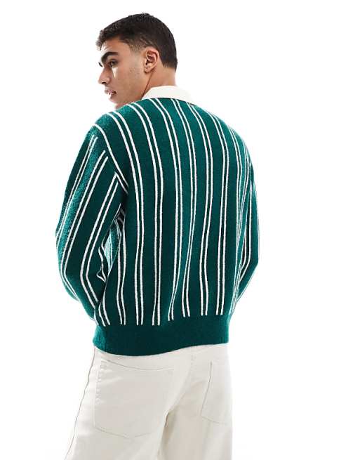 Bershka stripe knit polo in green | ASOS Bershka stripe knit polo in green | ASOS