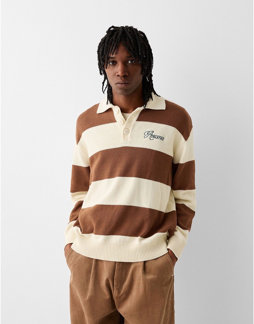 Bershka stripe knitted jumper in chocolate-Brown