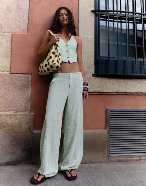 Bershka Stripe loose-fitting trousers in light blue - view 1