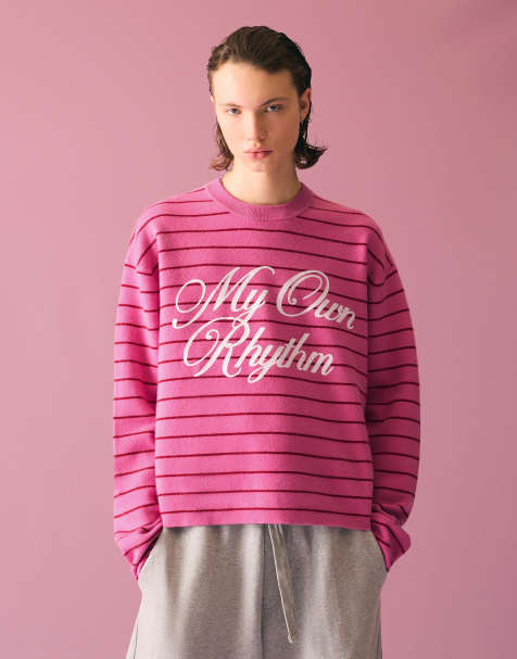 Bershka Stripe print jumper in pink - view 1