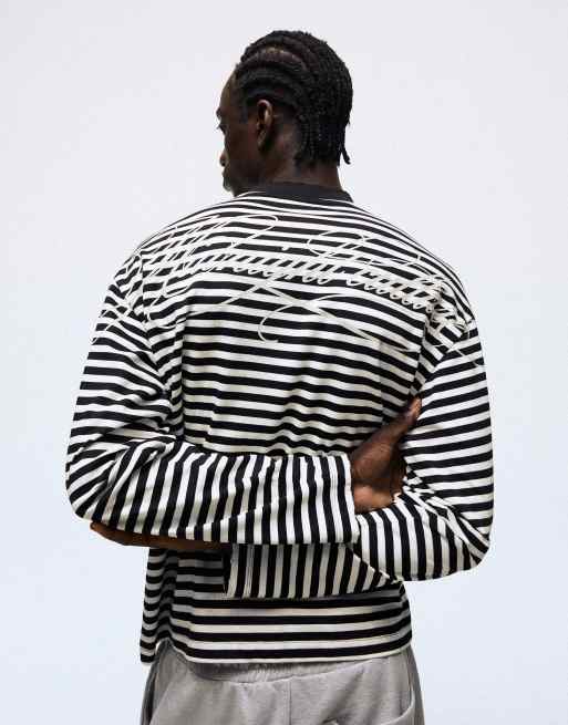 Bershka Stripe print long-sleeved t-shirt in white, 3 of 6