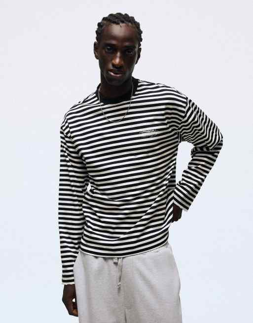 Bershka Stripe print long-sleeved t-shirt in white, 4 of 6