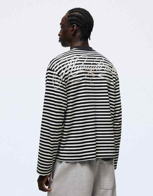 Bershka Stripe print long-sleeved t-shirt in white, 5 of 6