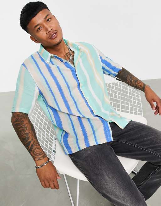 Bershka stripe shirt in blue and green | ASOS