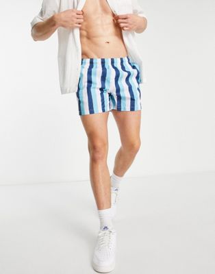 Bershka stripe swim shorts in blue