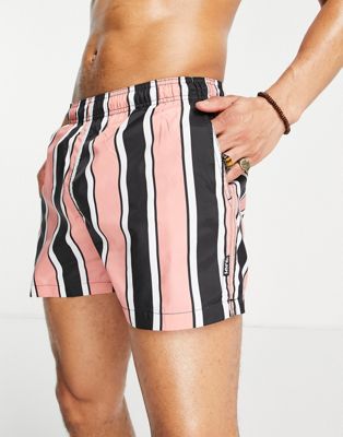 Bershka stripe swim shorts in pink