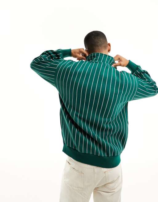 Bershka striped 1/4 zip sweatshirt in green | ASOS