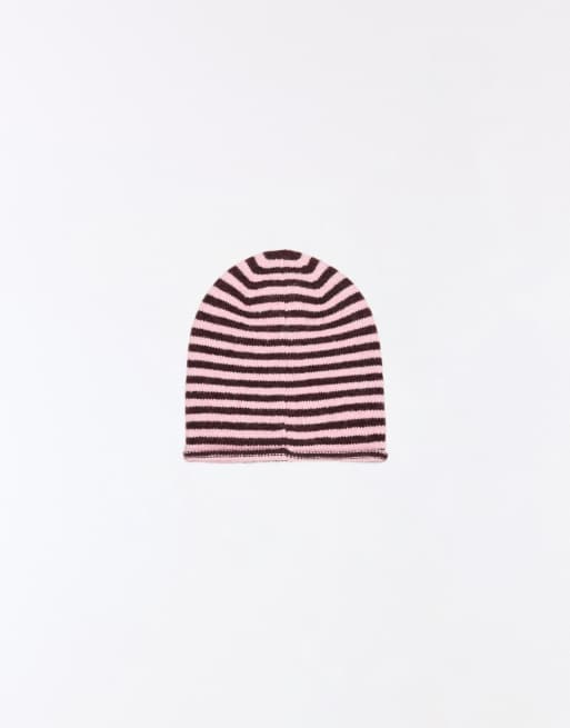 Bershka Striped beanie in pink, 2 of 3