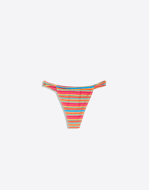 Bershka Striped bikini bottoms in pink, 3 of 3