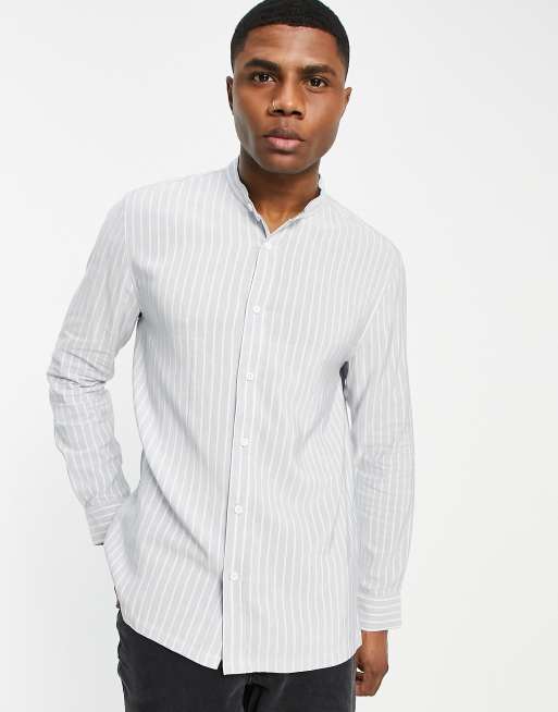 Bershka striped grandad shirt in blue | ASOS