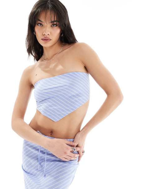Bershka striped hankerchief top co-ord in blue stripe - view 1