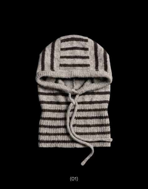 Bershka Striped knit balaclava in beige - view 1