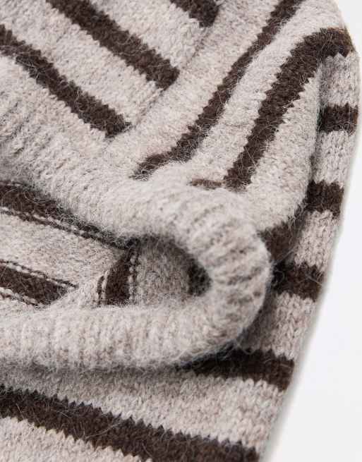 Bershka Striped knit balaclava in beige, 2 of 4