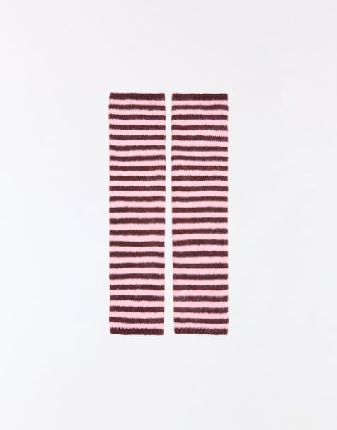 Bershka Striped knit mittens in pink - view 1