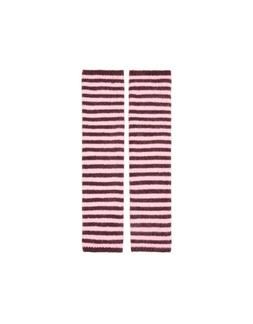 Bershka Striped knit mittens in pink, 3 of 3