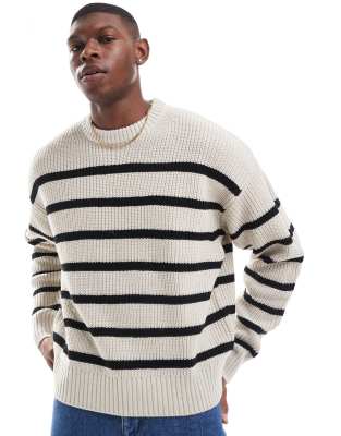 striped knit sweater in ecru-Neutral