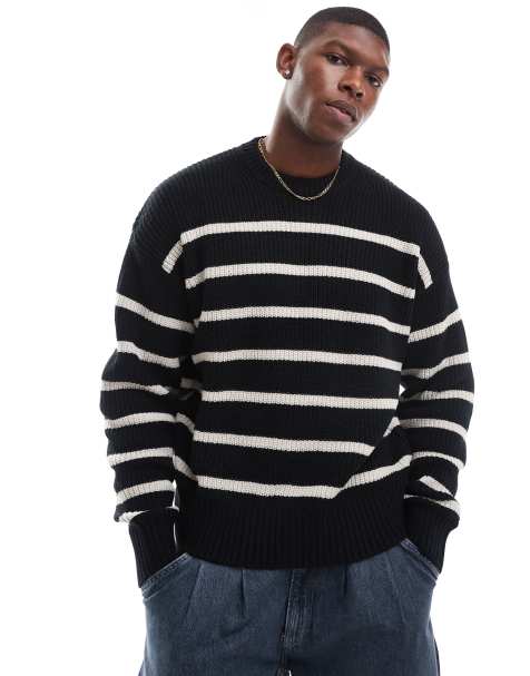 Bershka striped knitted sweater in black - view 1