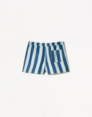 Bershka striped print swimming trunks in blue - view 1
