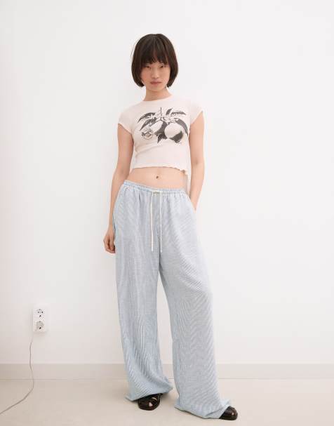 Bershka striped rustic trousers in blue