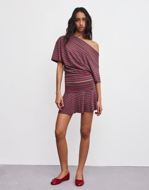 Bershka striped set in red - view 1