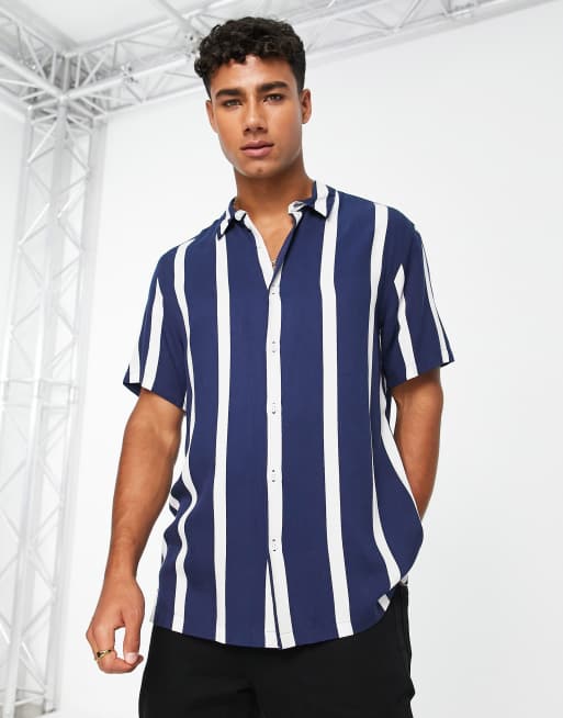 Bershka striped shirt in blue and white | ASOS