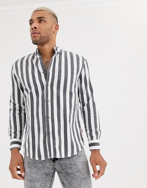Bershka striped shirt in grey and white