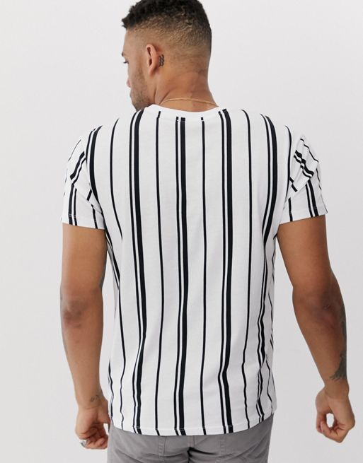 Bershka baseball shirt in black and white stripe