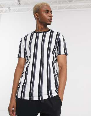 Bershka baseball shirt in black and white stripe