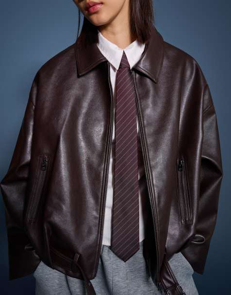 Bershka Striped tie in burgundy - view 1