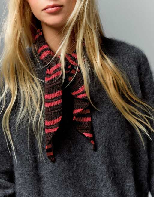Bershka Striped triangular scarf in brown, 3 of 5