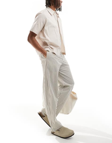 Bershka striped wide leg pants in brown - view 1