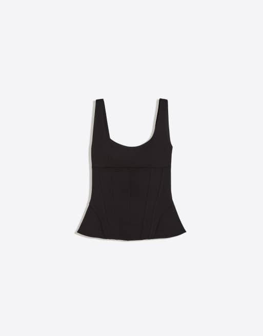 Bershka Structured tie-back top in black, 2 of 3